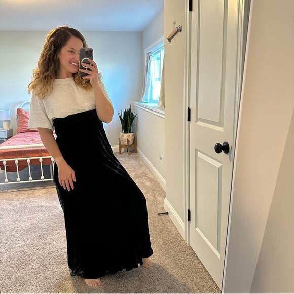 Vintage Bryan Emerson Blue Velvet Silk Blend Maxi Skirt Medium - Picture 3 of 8